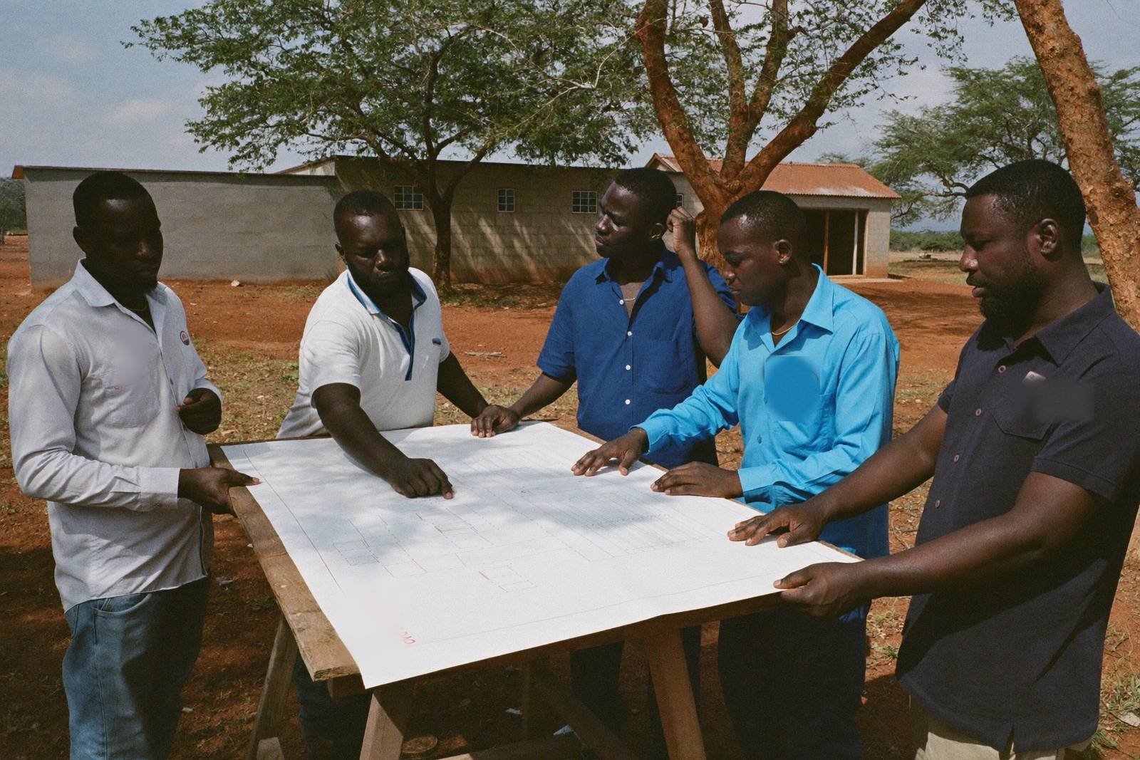 Site meeting at a new classroom block in rural Kenya